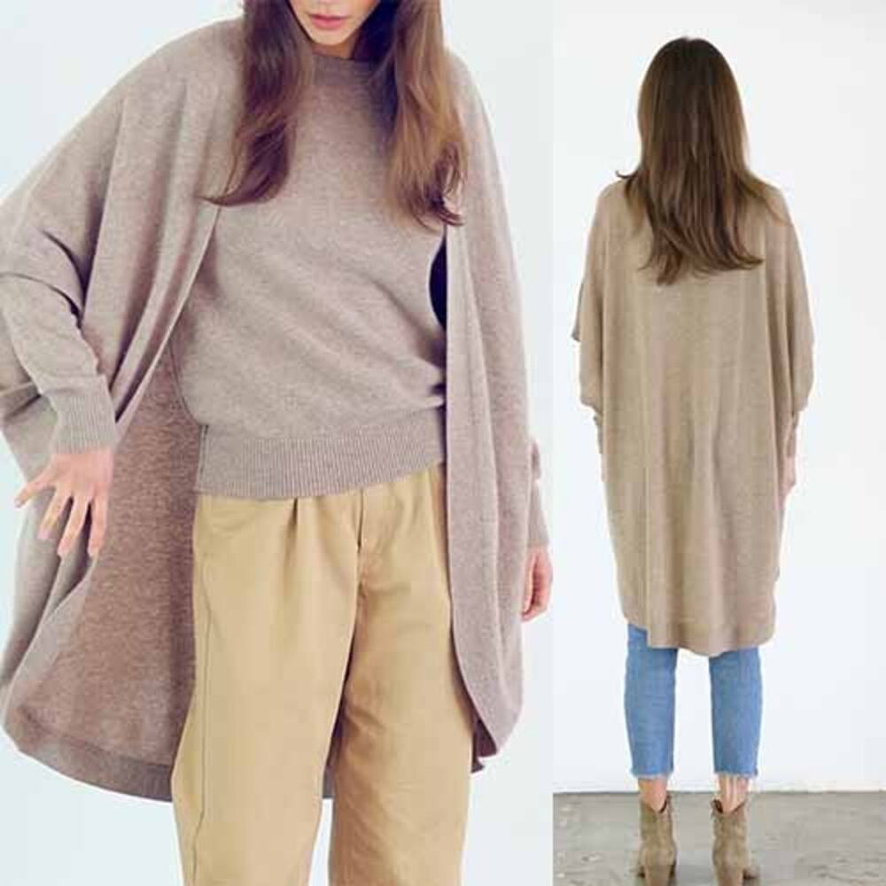 NEW Kathryn McCarron Isabel Medium-Weight Cashmere Wrap Midi Cardigan One Size